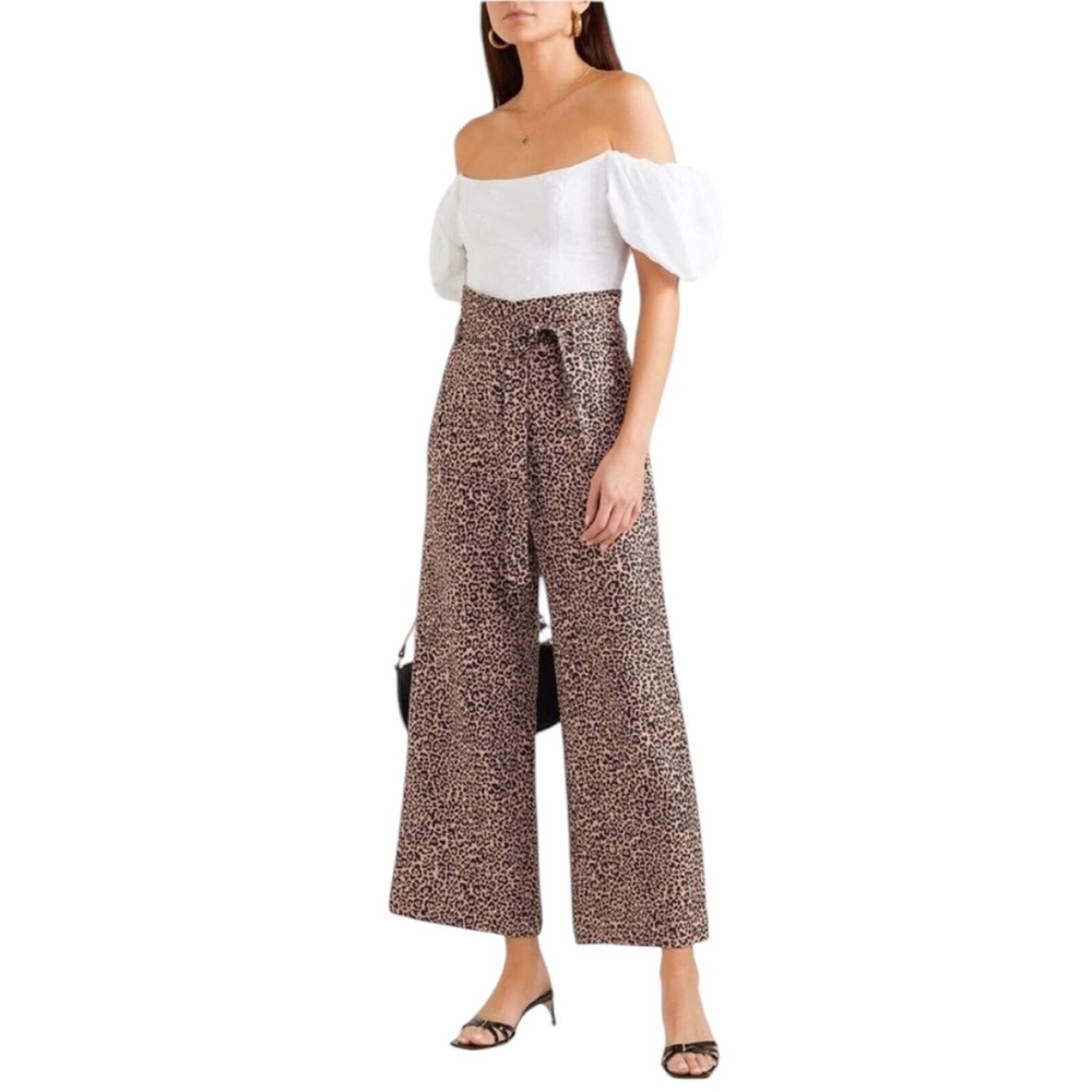 Reformation Jackie Cropped Belted
Leopard-print Linen Wide-leg Pants Size 8